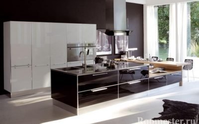 Reka bentuk dapur hitam dan putih: idea reka bentuk
