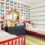 Children's room with butterflies on the wallpaper