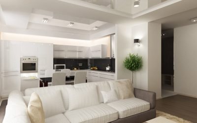 تصميم غرفة المعيشة المطبخ + الصورة الداخلية مجتمعة