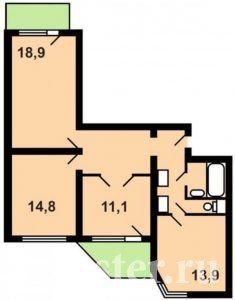 Tata letak apartmen 3-bilik p-44t