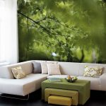 Living room with green mural