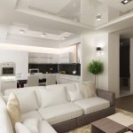 Roztáhněte strop se sádrokartonem ve světlém obývacím pokoji