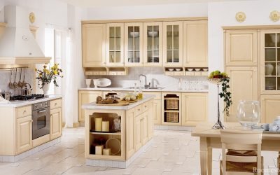 Reka bentuk dapur dalam warna beige - contoh dalam foto