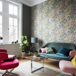 Wallpaper under colorful furniture