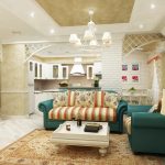 Kombinace textilu a záclon v obývacím pokoji