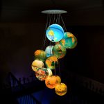 Bolas em forma de planetas em um candelabro