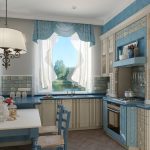 Fehér és kék konyha belső