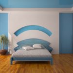 Kombinácia bielej a modrej farby v spálni