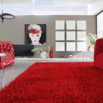 Interiér červeně šedého obývacího pokoje