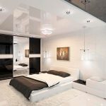 Bedroom interior in white and dark colors