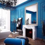 White and blue room interior