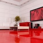 Rødt gulv i stuen