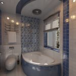 Kék és fehér fürdőszoba kialakítás