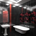 Röd och svart badrumsinredning