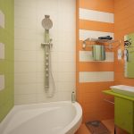 Jasnozielone brzoskwiniowe wnętrze łazienki