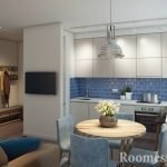 White and blue kitchen interior