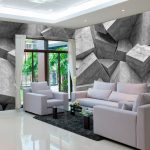3D tapety v obývacím pokoji s panoramatickým oknem