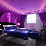 Backlit lilac ceiling in the bedroom