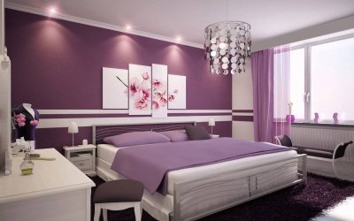 Dizajn spálne v lila farbách - výber úspešných interiérov