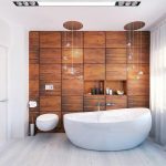 Όμορφη σχεδίαση μπάνιου με φυσικό ξύλο