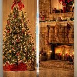 Sapin de Noël et cheminée sur les rideaux
