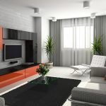 Orange accents in a gray living room interior