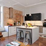 Kitchen design with brick wall