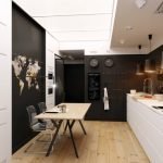 Kitchen-dining room with black and white furniture