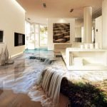 Wasserfall auf dem Boden des Wohnzimmers