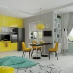 Жълти мебели в сив интериор