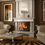 Fireplace na may portal na marbled sa interior