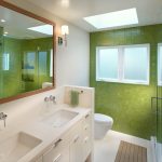 Interiér koupelny bílo zelené barvy