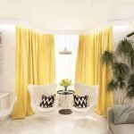 White room with yellow curtains