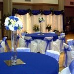 Blue tablecloths on the tables
