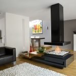 Black fireplace with white stones
