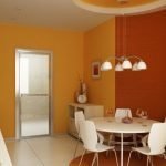 Oppsett til kjøkkenet med oransje vegger