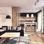 Cocina-sala de estar decorada en madera