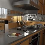 Interiér kuchyne so zrkadlovou zásterou