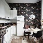 Wallpaper in the interior of a small kitchen