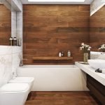 Дървена плочка в интериора на банята