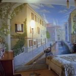 Interiör med Venedig på väggen