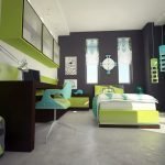 Phòng ngủ của trẻ em màu xanh lá cây và màu xám