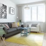 Žltý koberec vo svetlej obývacej izbe
