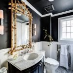 Bathroom with dark walls and ceiling