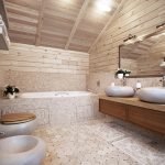 Medinės lubos vonios kambaryje