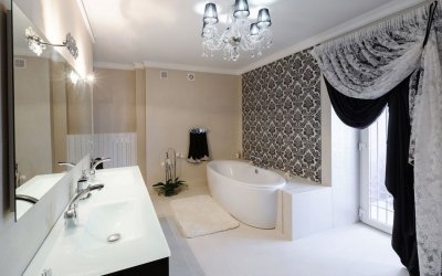 Σχεδιασμός μαύρου και λευκού μπάνιου + 75 φωτογραφίες