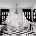 Black curtains for a bright bathroom