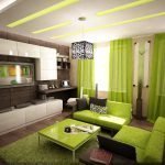 Šviesiai žalios spalvos gyvenamojo kambario dekoras