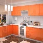 Απλή κουζίνα με πορτοκαλί χρώμα