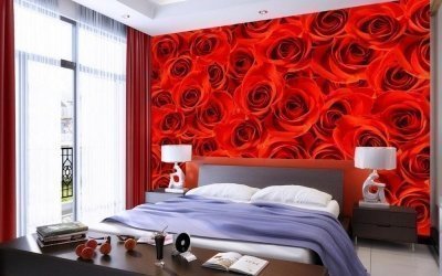 Papier peint avec roses dans un intérieur +30 photo